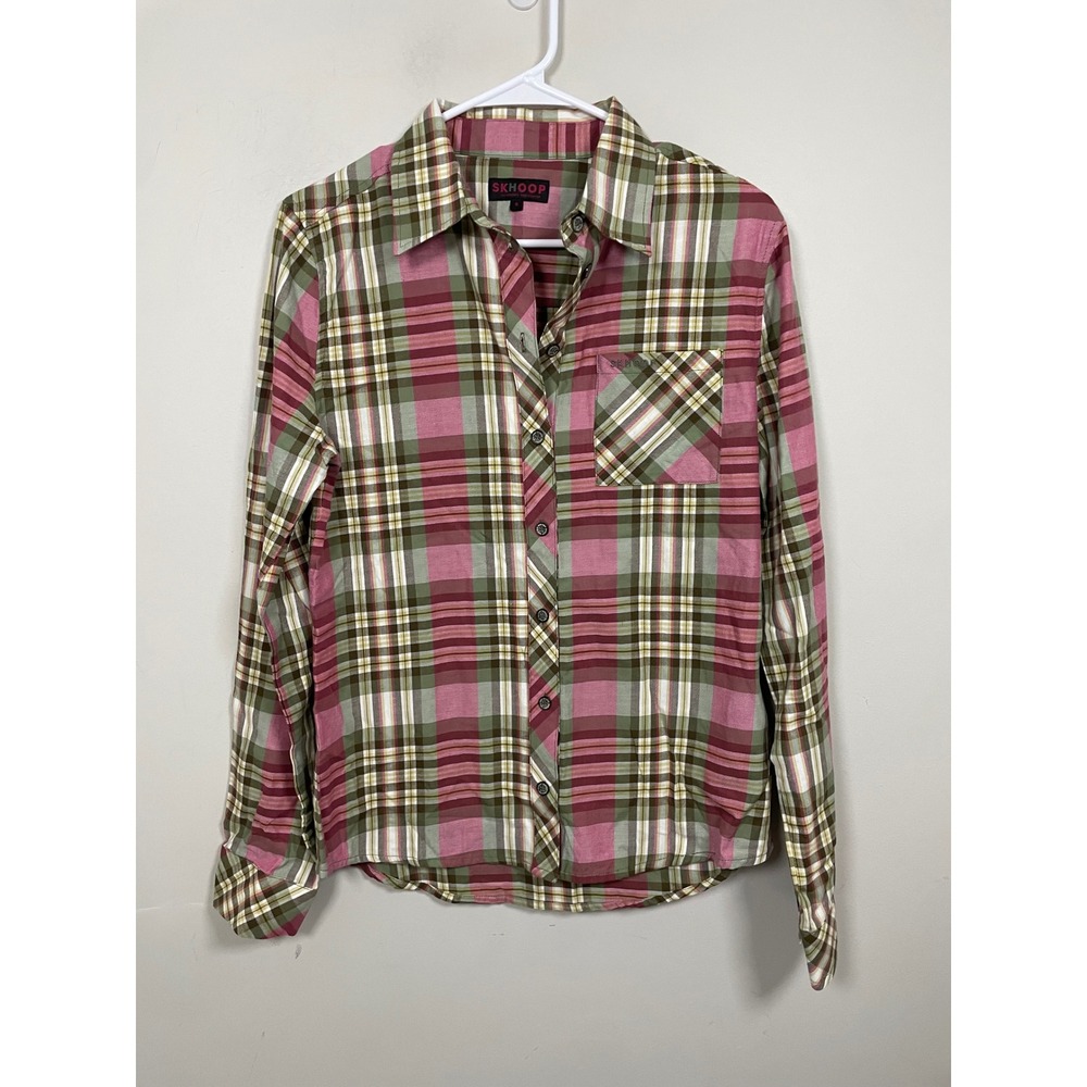 Skhoop Plaid Button Down in Pink and Green Size Small Outdoor Casual Swedish